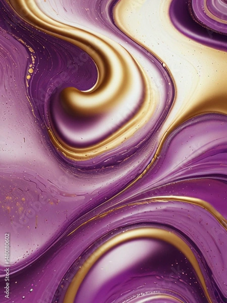 Fototapeta Luxurious Abstract Fluid Texture in Purple, Pink, and Gold Metallic Tones