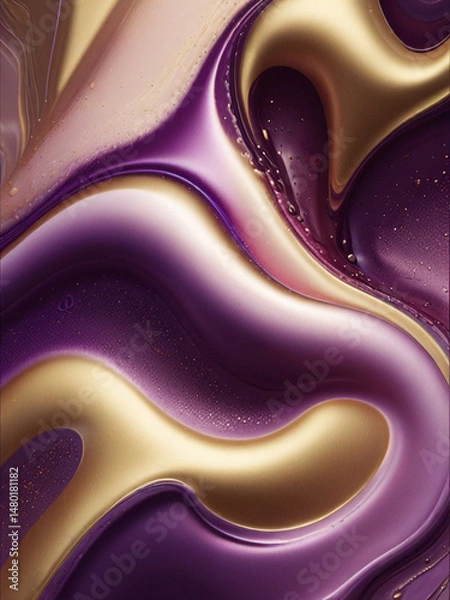 Fototapeta Luxurious Abstract Fluid Texture in Purple, Pink, and Gold Metallic Tones
