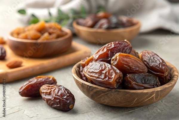 Fototapeta Dried dates in pile – healthy snack fruit close-up
