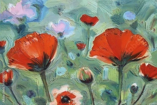 Fototapeta Vibrant Poppy Field in Impressionist Style