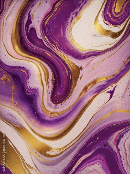 Fototapeta Luxurious Abstract Fluid Texture in Purple, Pink, and Gold Metallic Tones