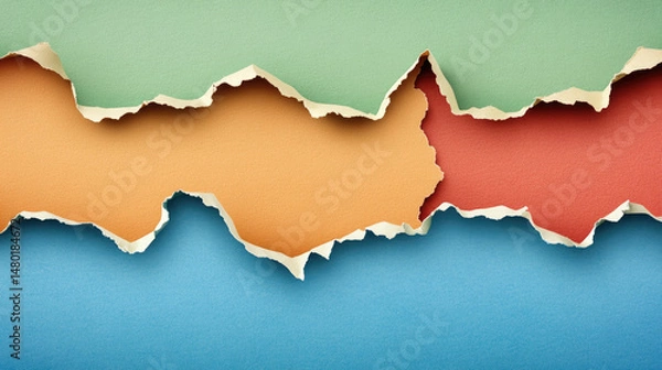 Fototapeta Torn colored paper layers reveal different hues, creating a layered abstract design