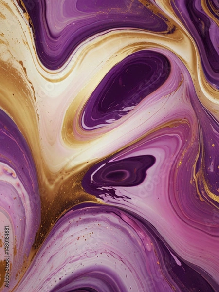 Fototapeta Luxurious Abstract Fluid Texture in Purple, Pink, and Gold Metallic Tones
