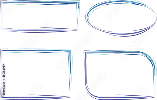 Fototapeta blue purple colorful abstract line art frames borders set