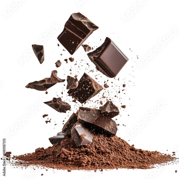 Obraz Falling chocolate pieces isolated on transparent background