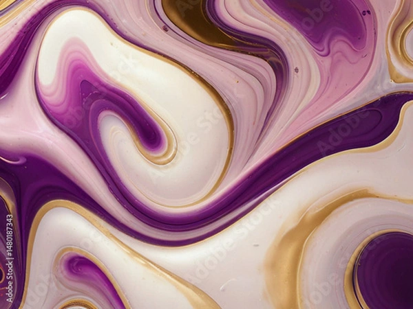 Fototapeta Luxurious Abstract Fluid Texture in Purple, Pink, and Gold Metallic Tones