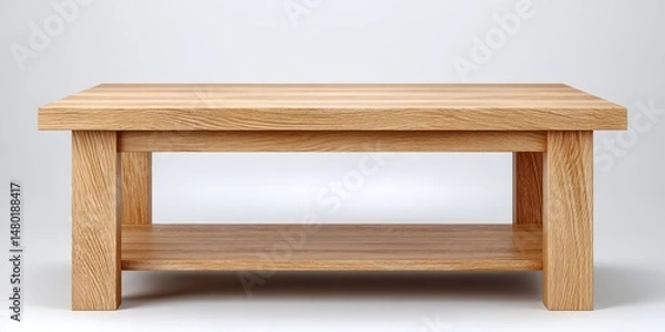 Fototapeta Sturdy Oak Wood Coffee Table with Shelf Modern Minimalist Design for Living Room