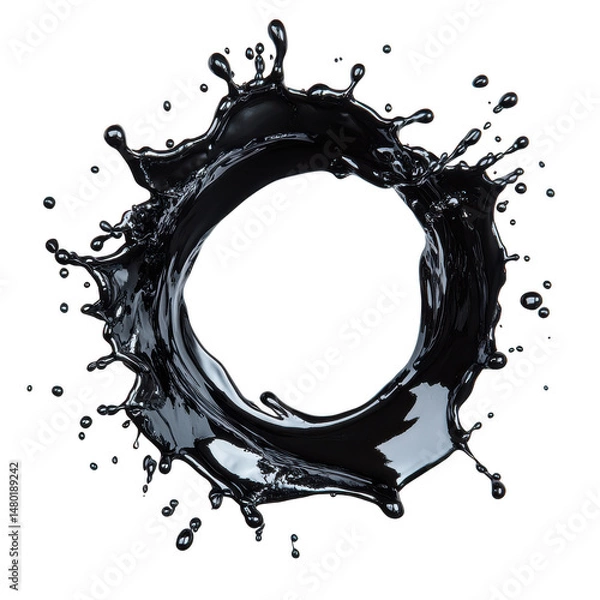 Obraz Black liquid splash circle isolated on transparent background