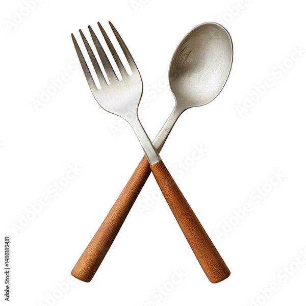 Obraz Crossed fork and spoon isolated on transparent background