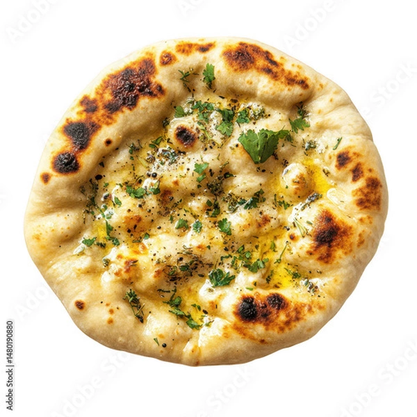 Obraz Naan bread with herbs isolated on transparent background