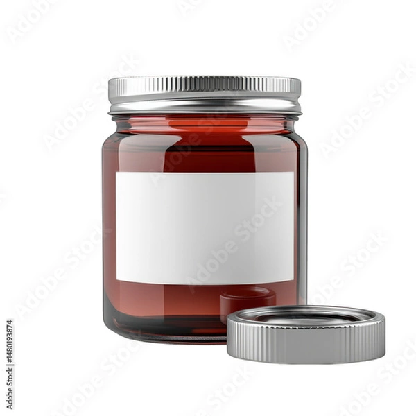 Obraz Glass jar with blank label isolated on transparent background