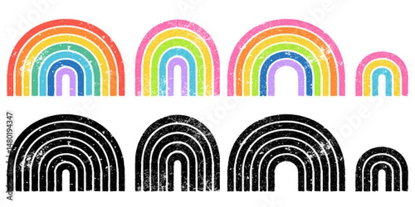 Fototapeta Rainbow set with paint grunge textures. Vector colourful chalk crayon painted icons. Summer trendy design elements