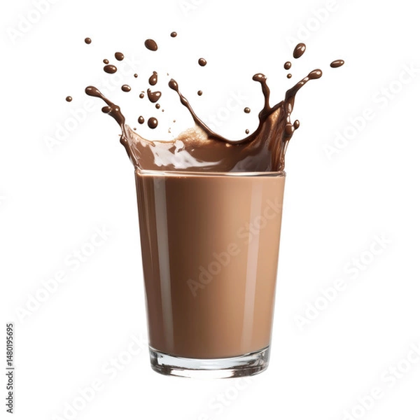 Obraz Chocolate milk splash in glass isolated on transparent background