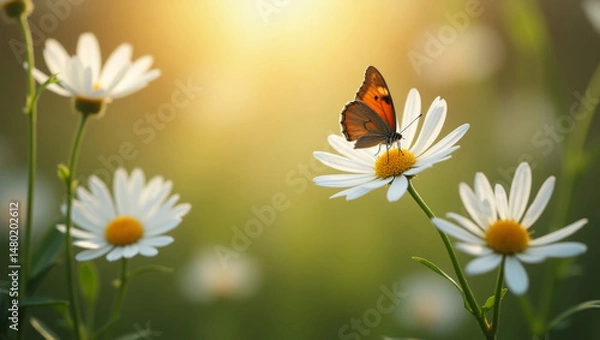 Fototapeta butterfly on a camomile