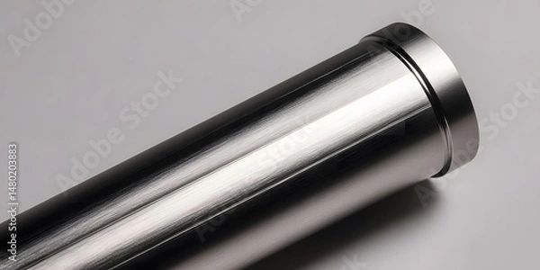 Fototapeta Sleek metallic cylinder, brushed finish, subtle light reflection, cylindrical form, industrial design, precision engineering, elegant simplicity, clean lines, modern aesthetic, metallic texture.