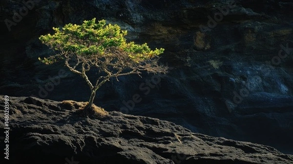 Obraz A serene coastal landscape featuring rugged rock formations emerging from the ocean, surrounded by gentle waves.
