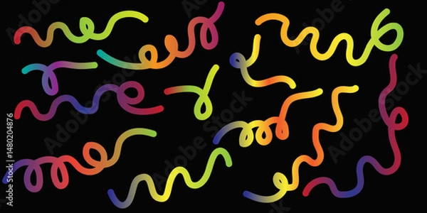 Obraz Abstract Color Rainbow Gradient Shapes Set Vector Graphic Pattern with Wavy Lines in Bright Colors Vector Spiral Confetti Shapes. Birthday Pattern with Color Fluid Elements 