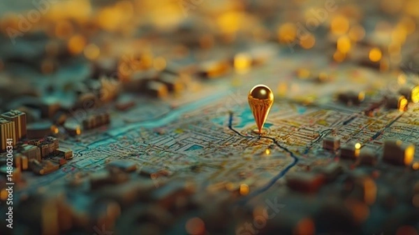 Obraz Close-up of a map focusing on Washington, D.C., with a wooden pushpin marking the location.
