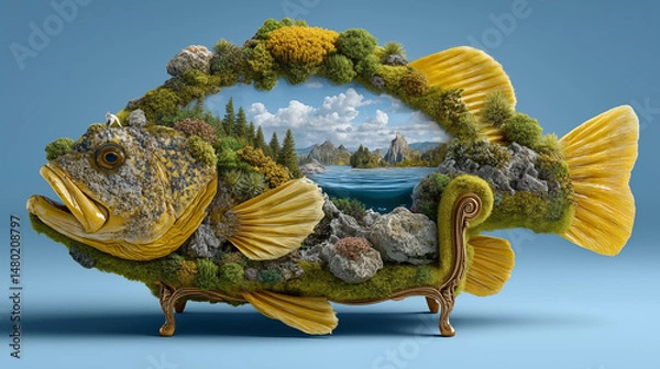 Obraz 3d illustration of a fish in the middle of the sea.