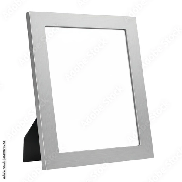 Fototapeta A minimalistic grey, empty picture frame sitting, centered, with a kickstand and white blank insert