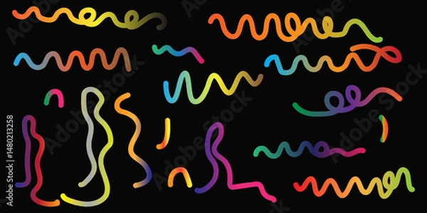 Obraz Abstract Color Rainbow Gradient Shapes Set   Vector Graphic Pattern with Wavy Lines in Bright Colors Vector Spiral Confetti Shapes. Birthday Pattern with Color Fluid Elements