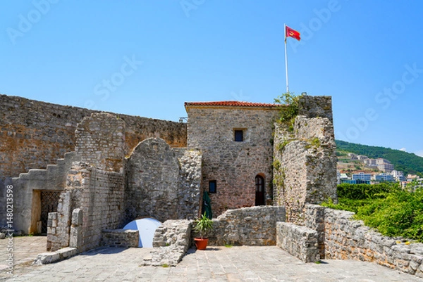 Fototapeta Citadel of the Old Town of Budva, a walled city built on the coast of the Adriatic Sea in Montenegro