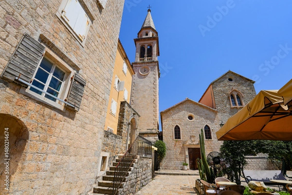 Fototapeta Church of Saint John the Baptist in the Old Town of Budva on the coast of the Adriatic Sea in Montenegro