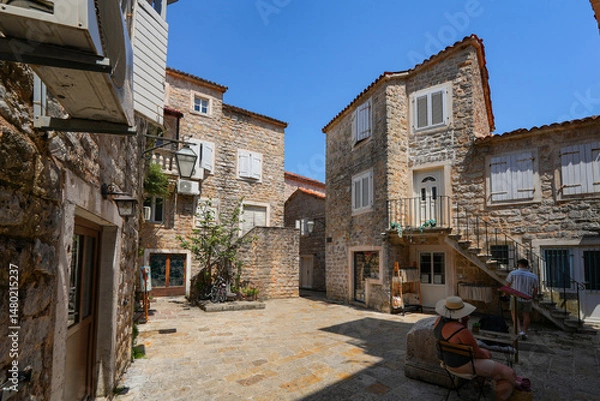 Fototapeta Square in the Old Town of Budva, a walled coastal city built by the Venetian Republic along the coast of the Adriatic Sea in Montenegro
