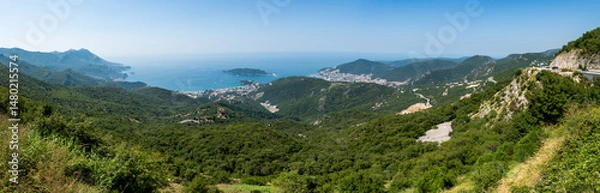 Fototapeta Panoramic view of Budva, a famous resort town on the Montenegrin Riviera along the coast of the Adriatic Sea