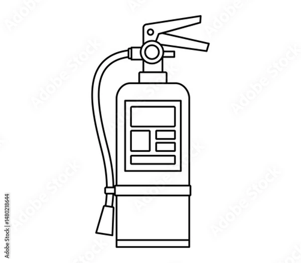 Obraz Hand drawn cute outline illustration fire extinguisher. Fire emergency equipment. Flat vector firefighter protection spray line art doodle. Solution to urgent problem icon. Risk management. Isolated.