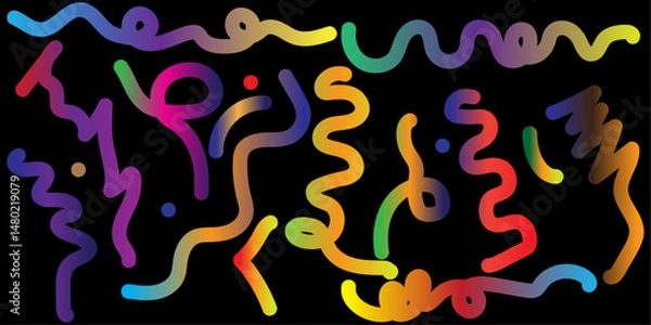 Obraz Abstract Color Rainbow Gradient Shapes Set   Vector Graphic Pattern with Wavy Lines in Bright Colors Vector Spiral Confetti Shapes. Birthday Pattern with Color Fluid Elements