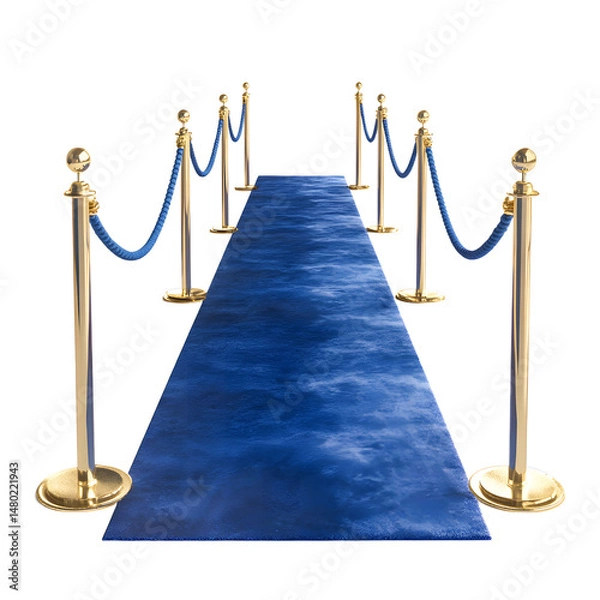 Fototapeta Elegant Blue Carpet Runway with Gold Stanchions