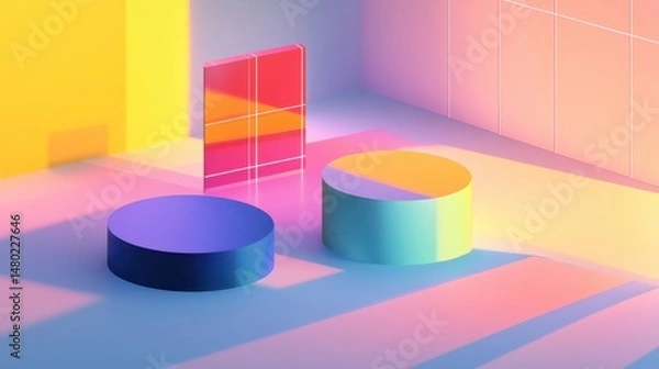 Obraz Modern Abstract Geometry with Colorful Shapes and Soft Shadows