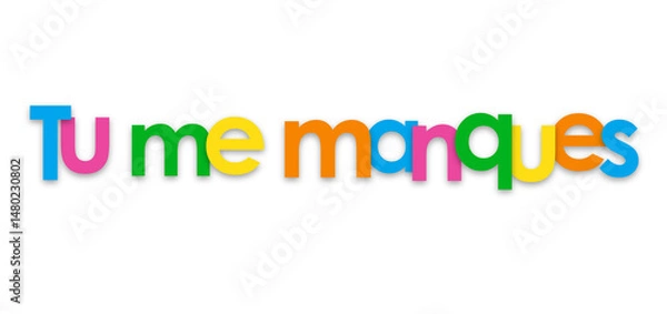 Obraz TE ME MANQUES (I MISS YOU in French) colorful typography banner on transparent background