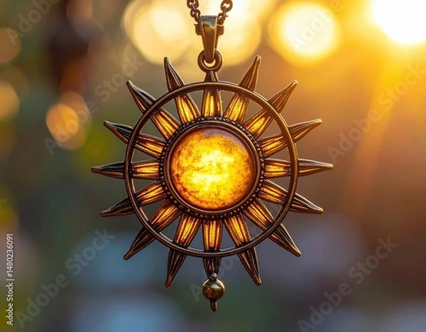 Fototapeta Joyful celebration of the summer solstice featuring a beautiful sun pendant glowing in the light.