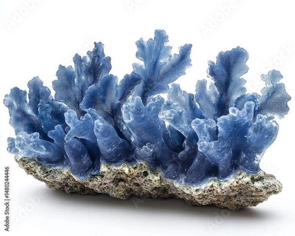 Fototapeta Vibrant blue coral formation showcasing intricate textures and shapes, set against a neutral background