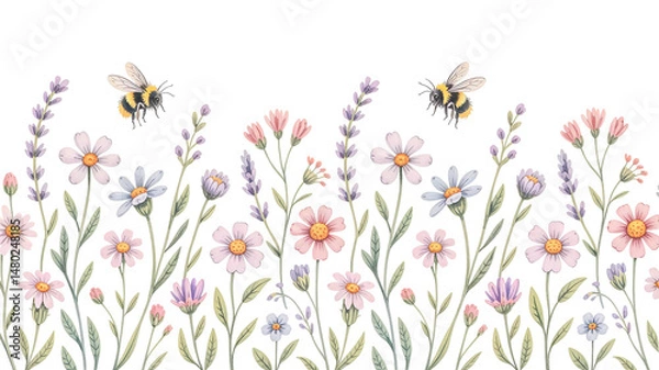 Obraz Dainty wildflowers border isolated on a transparent scope png file cut away 