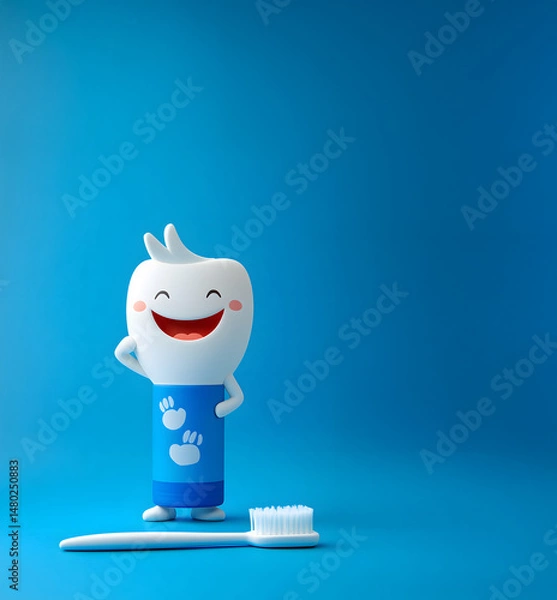 Fototapeta Animation with a toothbrush and toothpaste in a tube for a beautiful smile.