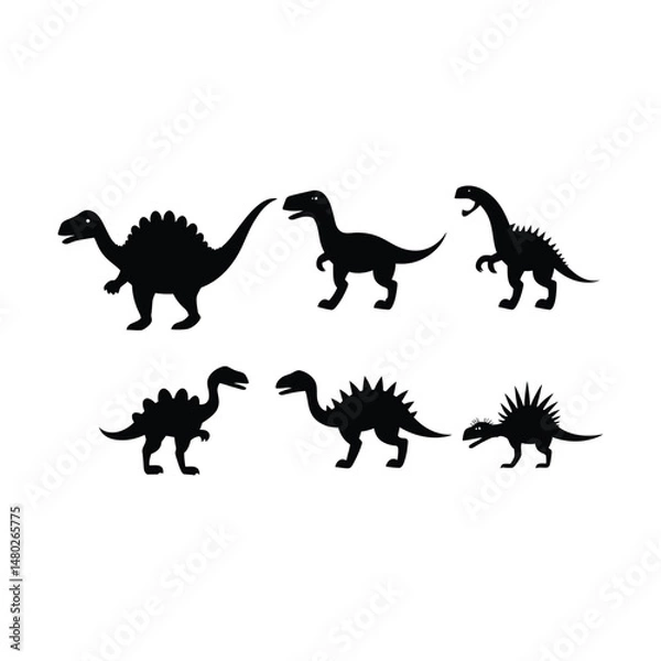 Fototapeta Dinosaur Set Silhouette Clipart on White Background