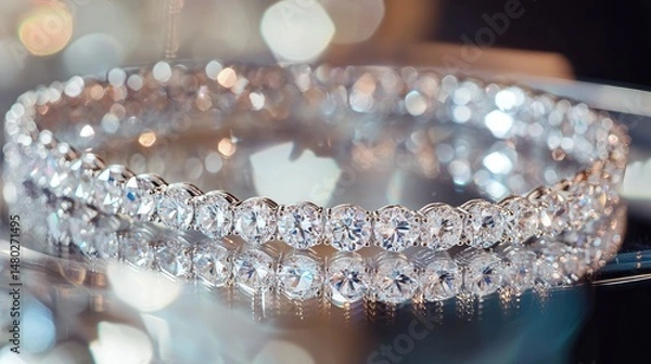 Fototapeta Close-up view of a sparkling diamond bracelet.