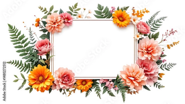 Fototapeta Floral frame with blank space for text or image.