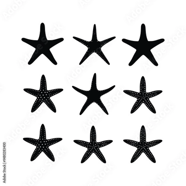 Obraz Starfish Set Silhouette Clipart on a White Background