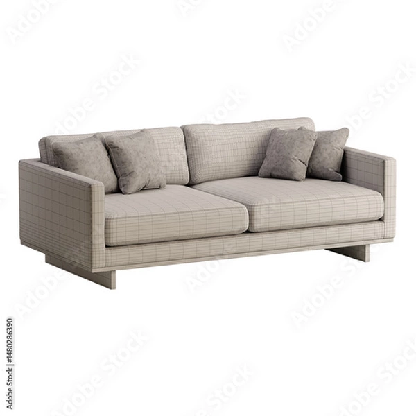 Fototapeta A white couch with pillows on it