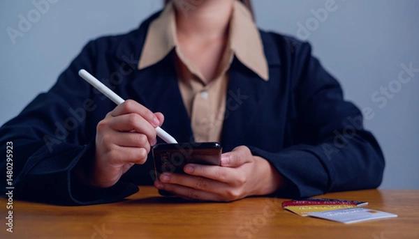 Fototapeta online shopping concept. hands holding credit card and using smart phone. shopping online payment by using smart phone.