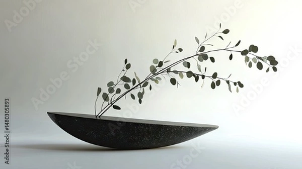 Fototapeta Elegant, minimalist arrangement of foliage in a sculpted vase.
