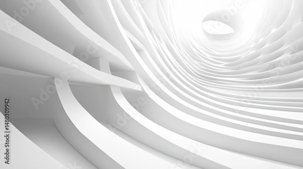 Fototapeta Abstract architectural design with flowing curves and bright illumination