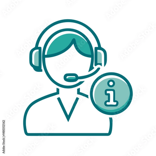 Obraz Support agent with info symbol icon for help center apps, online assistant services, FAQ sections and digital customer care platforms

