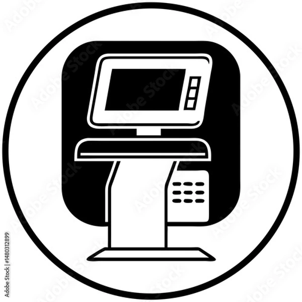 Fototapeta Self-service kiosk terminal icon for UI design, business presentations, digital services and informational technology content

