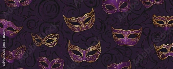 Fototapeta Deep Plum Background Wallpaper with Party Masks