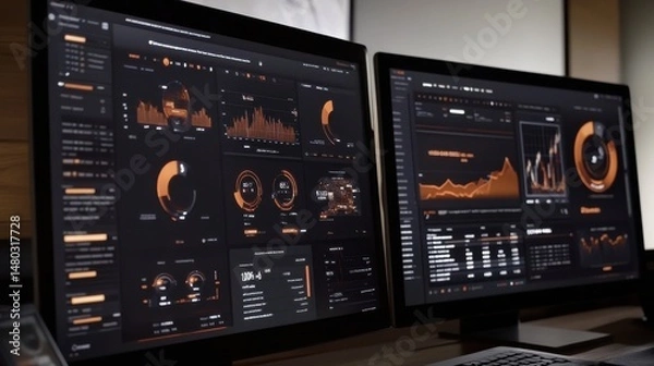 Obraz Dark Themed Data Analysis Dashboard with Dynamic Visualizations